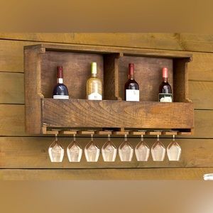 Alaterre Furniture Pomona Wall-Mounted Wood Wine Rack with Glass Holder